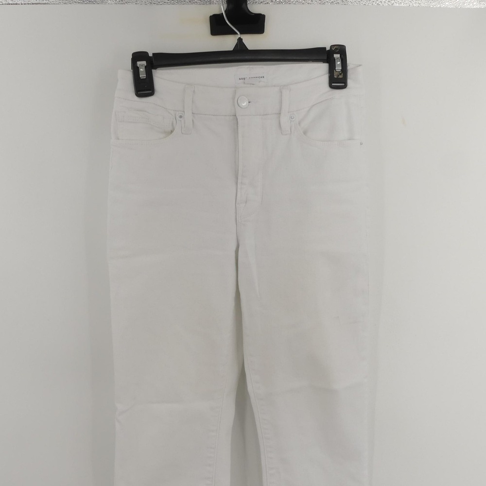 Good American Jeans Womens 2 28 Mid Rise Straight Raw Hem Cropped‎ Stretch Denim